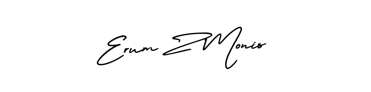 You should practise on your own different ways (AmerikaSignatureDemo-Regular) to write your name (Erum Z Monis) in signature. don't let someone else do it for you. Erum Z Monis signature style 3 images and pictures png