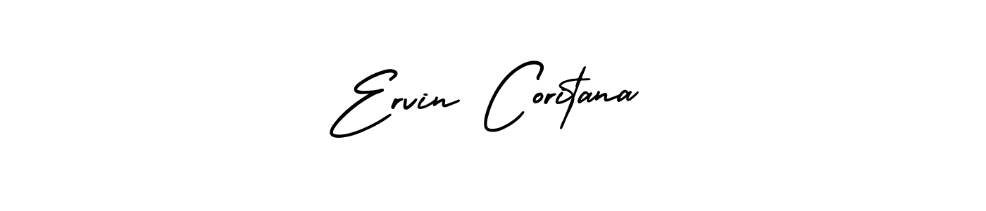 You should practise on your own different ways (AmerikaSignatureDemo-Regular) to write your name (Ervin Coritana) in signature. don't let someone else do it for you. Ervin Coritana signature style 3 images and pictures png