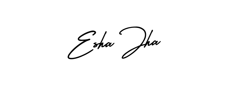 You should practise on your own different ways (AmerikaSignatureDemo-Regular) to write your name (Esha Jha) in signature. don't let someone else do it for you. Esha Jha signature style 3 images and pictures png