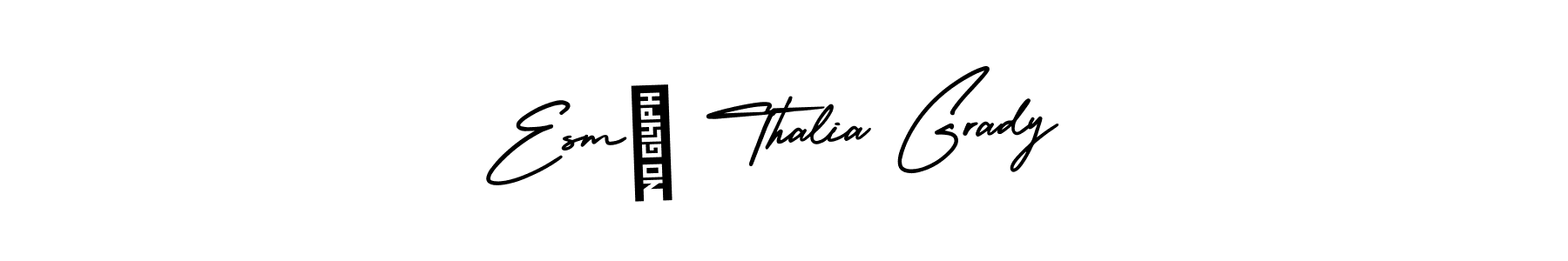 You should practise on your own different ways (AmerikaSignatureDemo-Regular) to write your name (Esmé Thalia Grady) in signature. don't let someone else do it for you. Esmé Thalia Grady signature style 3 images and pictures png