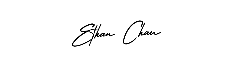 You should practise on your own different ways (AmerikaSignatureDemo-Regular) to write your name (Ethan Chau) in signature. don't let someone else do it for you. Ethan Chau signature style 3 images and pictures png