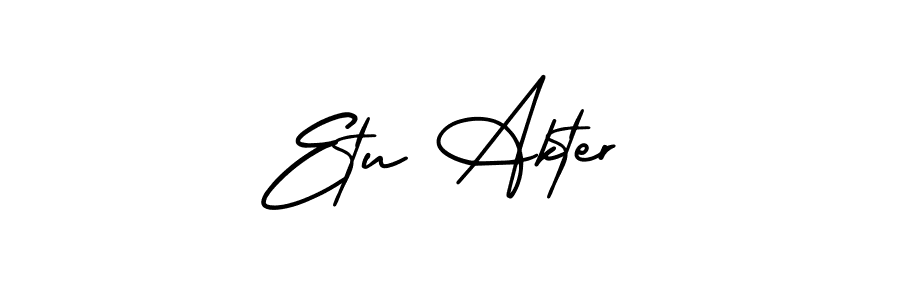 You should practise on your own different ways (AmerikaSignatureDemo-Regular) to write your name (Etu Akter) in signature. don't let someone else do it for you. Etu Akter signature style 3 images and pictures png