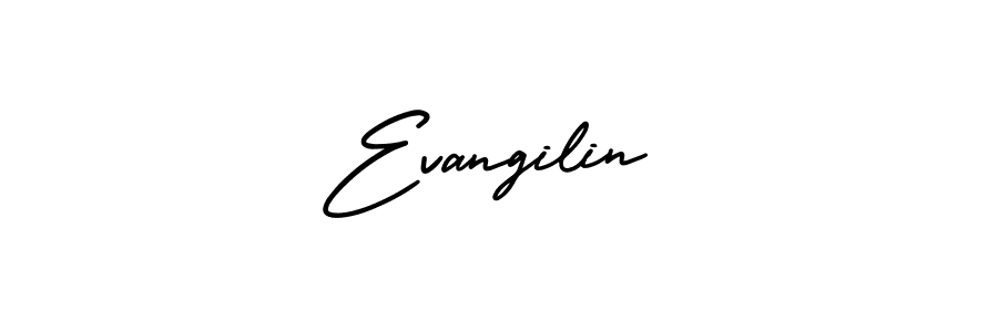 The best way (AmerikaSignatureDemo-Regular) to make a short signature is to pick only two or three words in your name. The name Evangilin include a total of six letters. For converting this name. Evangilin signature style 3 images and pictures png