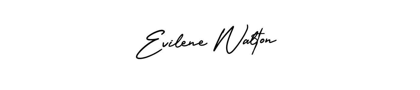 You should practise on your own different ways (AmerikaSignatureDemo-Regular) to write your name (Evilene Walton) in signature. don't let someone else do it for you. Evilene Walton signature style 3 images and pictures png