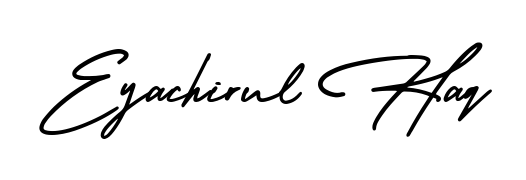 You should practise on your own different ways (AmerikaSignatureDemo-Regular) to write your name (Eyachirul Haq) in signature. Don't let someone else do it for you. Eyachirul Haq signature style 3 images and pictures png