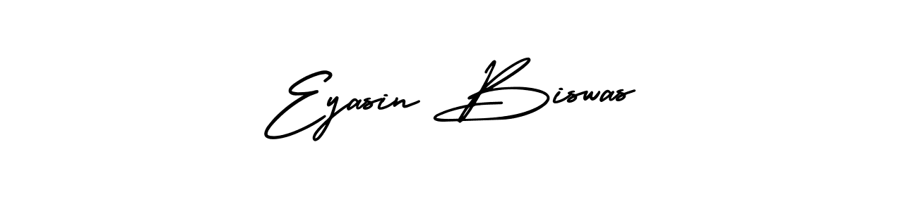 The best way (AmerikaSignatureDemo-Regular) to make a short signature is to pick only two or three words in your name. The name Eyasin Biswas include a total of six letters. For converting this name. Eyasin Biswas signature style 3 images and pictures png