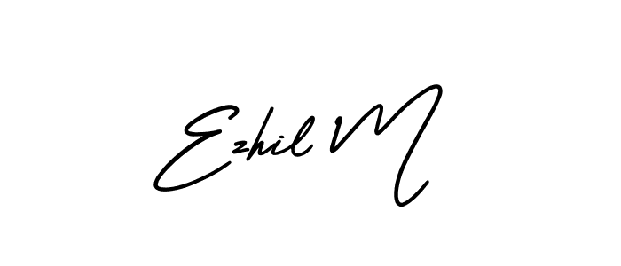 How to make Ezhil M name signature. Use AmerikaSignatureDemo-Regular style for creating short signs online. This is the latest handwritten sign. Ezhil M signature style 3 images and pictures png