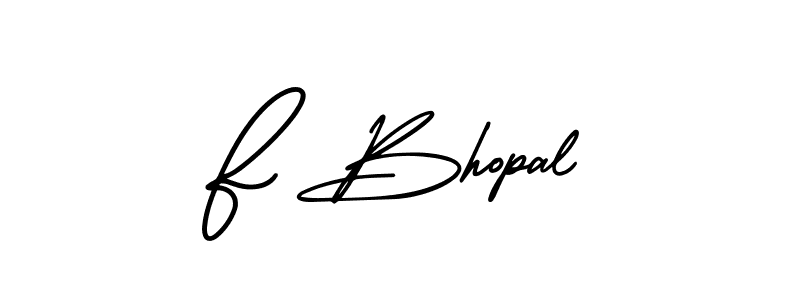 How to make F Bhopal name signature. Use AmerikaSignatureDemo-Regular style for creating short signs online. This is the latest handwritten sign. F Bhopal signature style 3 images and pictures png