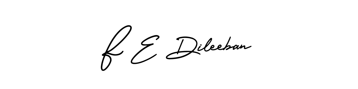 How to make F E Dileeban name signature. Use AmerikaSignatureDemo-Regular style for creating short signs online. This is the latest handwritten sign. F E Dileeban signature style 3 images and pictures png