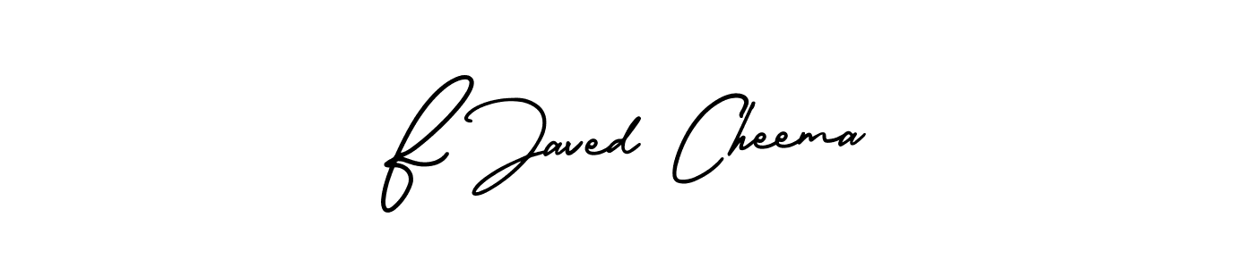 The best way (AmerikaSignatureDemo-Regular) to make a short signature is to pick only two or three words in your name. The name F Javed Cheema include a total of six letters. For converting this name. F Javed Cheema signature style 3 images and pictures png