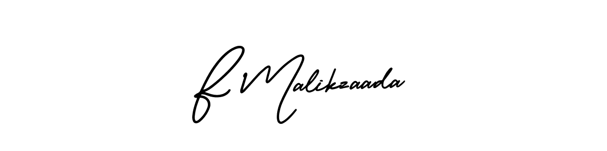 You should practise on your own different ways (AmerikaSignatureDemo-Regular) to write your name (F Malikzaada) in signature. don't let someone else do it for you. F Malikzaada signature style 3 images and pictures png