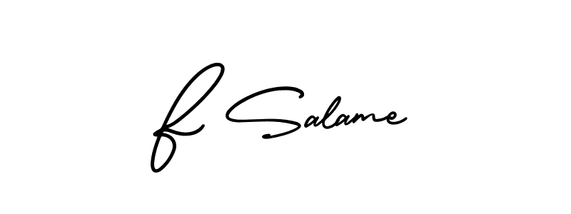 You should practise on your own different ways (AmerikaSignatureDemo-Regular) to write your name (F Salame) in signature. don't let someone else do it for you. F Salame signature style 3 images and pictures png