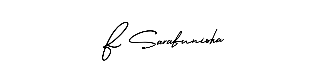 Similarly AmerikaSignatureDemo-Regular is the best handwritten signature design. Signature creator online .You can use it as an online autograph creator for name F Sarafunisha. F Sarafunisha signature style 3 images and pictures png