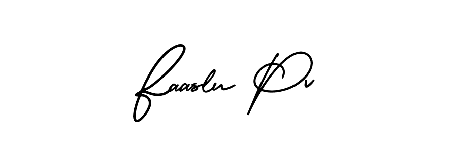 The best way (AmerikaSignatureDemo-Regular) to make a short signature is to pick only two or three words in your name. The name Faaslu Pv include a total of six letters. For converting this name. Faaslu Pv signature style 3 images and pictures png