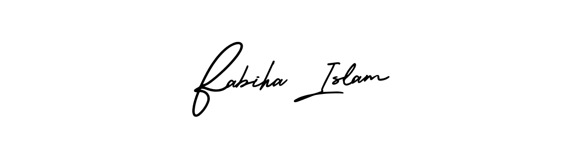 The best way (AmerikaSignatureDemo-Regular) to make a short signature is to pick only two or three words in your name. The name Fabiha Islam include a total of six letters. For converting this name. Fabiha Islam signature style 3 images and pictures png