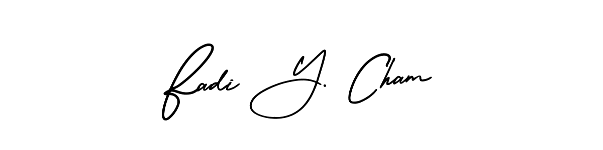 The best way (AmerikaSignatureDemo-Regular) to make a short signature is to pick only two or three words in your name. The name Fadi Y. Cham include a total of six letters. For converting this name. Fadi Y. Cham signature style 3 images and pictures png