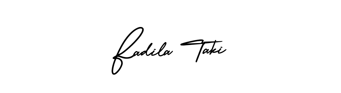 The best way (AmerikaSignatureDemo-Regular) to make a short signature is to pick only two or three words in your name. The name Fadila Taki include a total of six letters. For converting this name. Fadila Taki signature style 3 images and pictures png