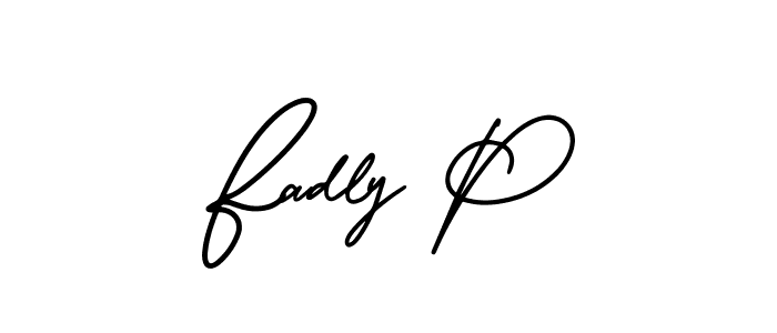 The best way (AmerikaSignatureDemo-Regular) to make a short signature is to pick only two or three words in your name. The name Fadly P include a total of six letters. For converting this name. Fadly P signature style 3 images and pictures png