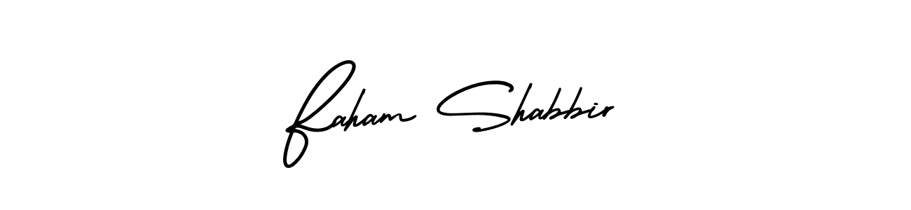 This is the best signature style for the Faham Shabbir name. Also you like these signature font (AmerikaSignatureDemo-Regular). Mix name signature. Faham Shabbir signature style 3 images and pictures png
