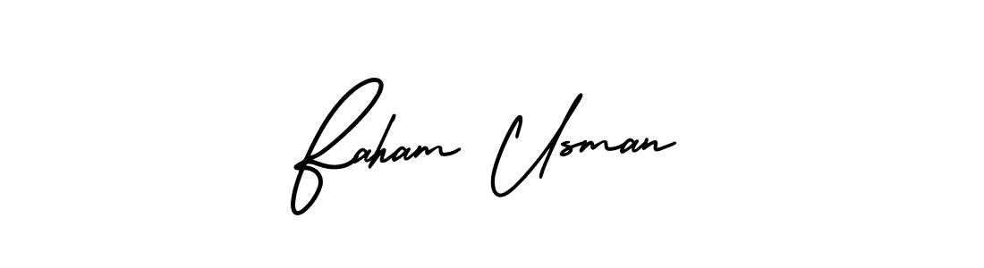 if you are searching for the best signature style for your name Faham Usman. so please give up your signature search. here we have designed multiple signature styles  using AmerikaSignatureDemo-Regular. Faham Usman signature style 3 images and pictures png