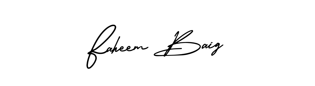 You should practise on your own different ways (AmerikaSignatureDemo-Regular) to write your name (Faheem Baig) in signature. don't let someone else do it for you. Faheem Baig signature style 3 images and pictures png