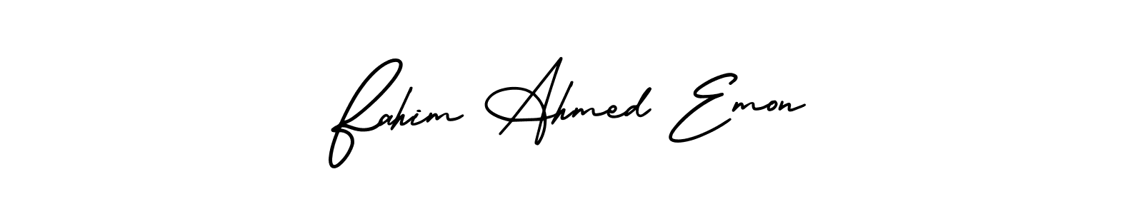 You should practise on your own different ways (AmerikaSignatureDemo-Regular) to write your name (Fahim Ahmed Emon) in signature. don't let someone else do it for you. Fahim Ahmed Emon signature style 3 images and pictures png