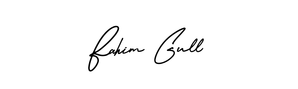 You should practise on your own different ways (AmerikaSignatureDemo-Regular) to write your name (Fahim Gull) in signature. don't let someone else do it for you. Fahim Gull signature style 3 images and pictures png