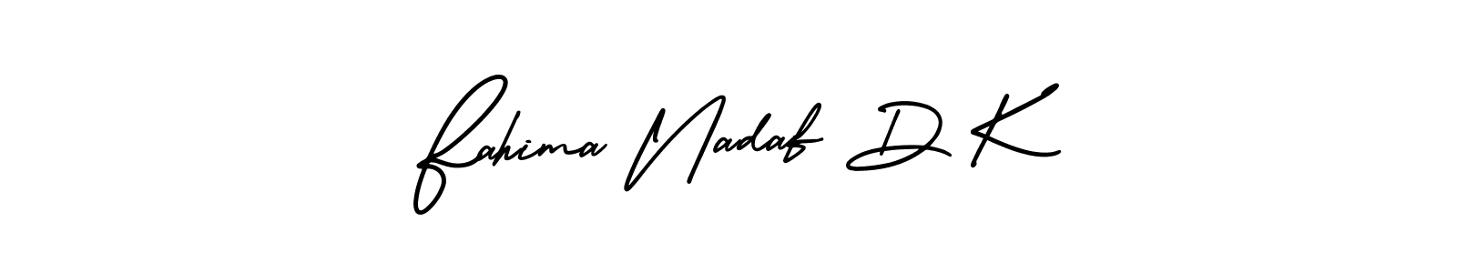The best way (AmerikaSignatureDemo-Regular) to make a short signature is to pick only two or three words in your name. The name Fahima Nadaf D K include a total of six letters. For converting this name. Fahima Nadaf D K signature style 3 images and pictures png
