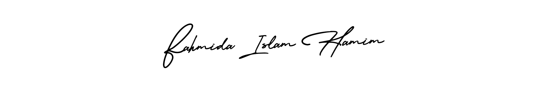 The best way (AmerikaSignatureDemo-Regular) to make a short signature is to pick only two or three words in your name. The name Fahmida Islam Hamim include a total of six letters. For converting this name. Fahmida Islam Hamim signature style 3 images and pictures png