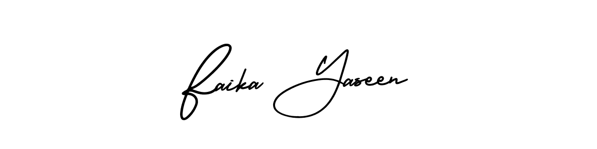 This is the best signature style for the Faika Yaseen name. Also you like these signature font (AmerikaSignatureDemo-Regular). Mix name signature. Faika Yaseen signature style 3 images and pictures png