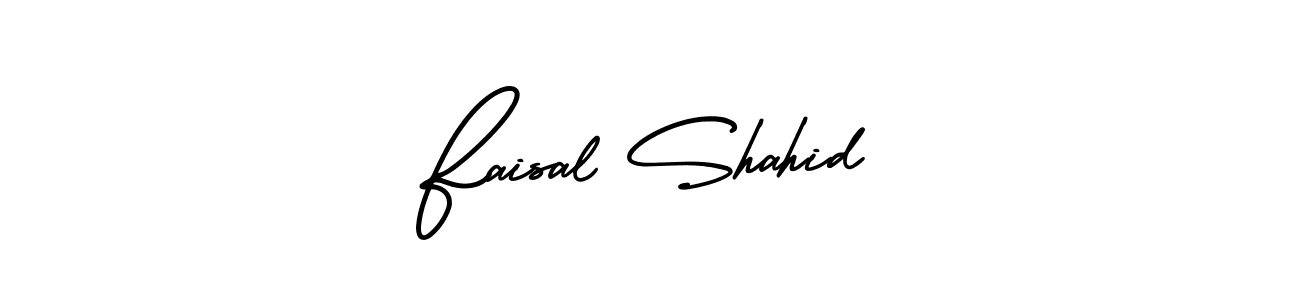 You should practise on your own different ways (AmerikaSignatureDemo-Regular) to write your name (Faisal Shahid) in signature. don't let someone else do it for you. Faisal Shahid signature style 3 images and pictures png