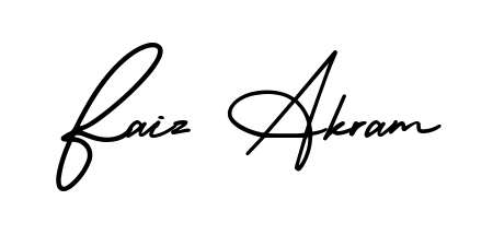 The AmerikaSignatureDemo-Regular typeface gives name Faiz Akram a refined look. Suitable for certificates, diplomas, and official verification. Faiz Akram signature style 3 images and pictures png