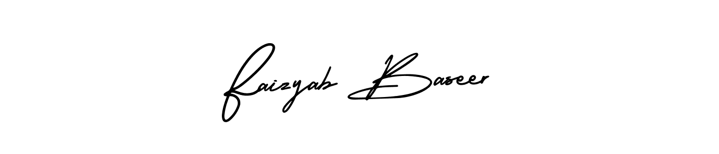 You should practise on your own different ways (AmerikaSignatureDemo-Regular) to write your name (Faizyab Baseer) in signature. don't let someone else do it for you. Faizyab Baseer signature style 3 images and pictures png