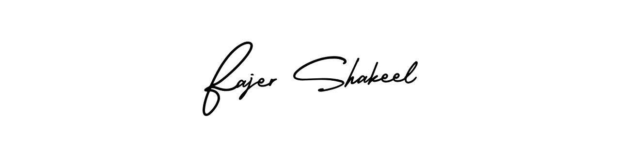 This is the best signature style for the Fajer Shakeel name. Also you like these signature font (AmerikaSignatureDemo-Regular). Mix name signature. Fajer Shakeel signature style 3 images and pictures png