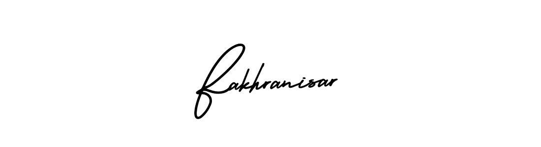 You should practise on your own different ways (AmerikaSignatureDemo-Regular) to write your name (Fakhranisar) in signature. don't let someone else do it for you. Fakhranisar signature style 3 images and pictures png