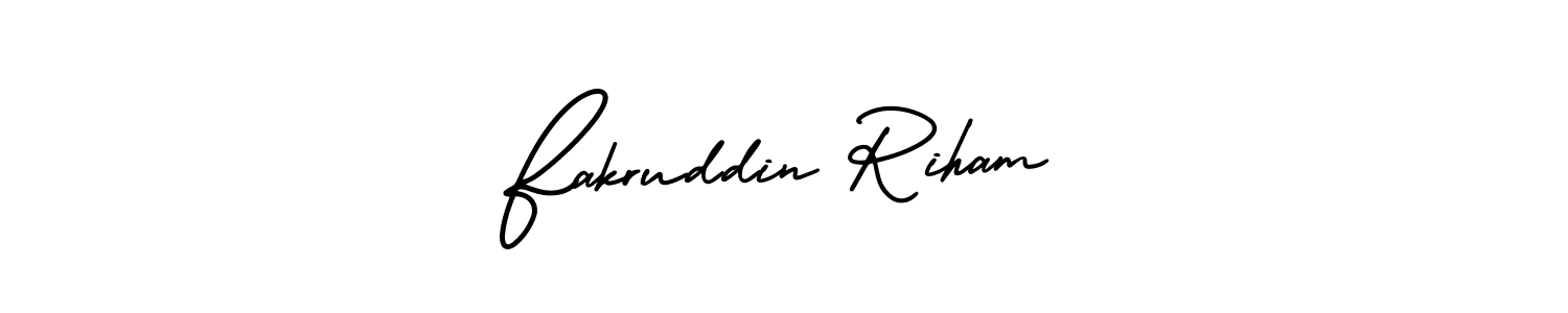 The best way (AmerikaSignatureDemo-Regular) to make a short signature is to pick only two or three words in your name. The name Fakruddin Riham include a total of six letters. For converting this name. Fakruddin Riham signature style 3 images and pictures png