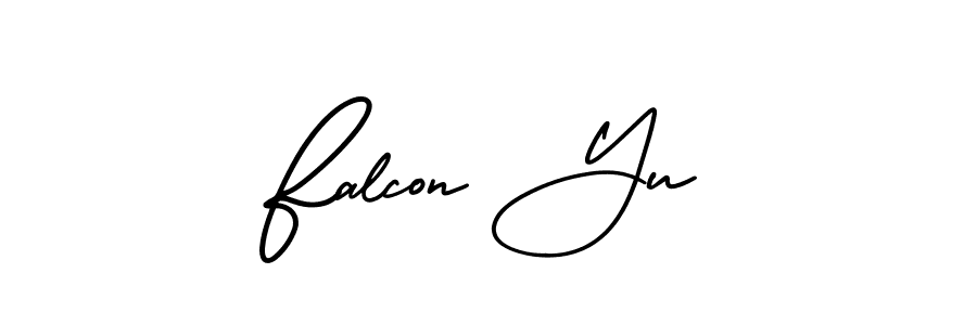 You should practise on your own different ways (AmerikaSignatureDemo-Regular) to write your name (Falcon Yu) in signature. don't let someone else do it for you. Falcon Yu signature style 3 images and pictures png