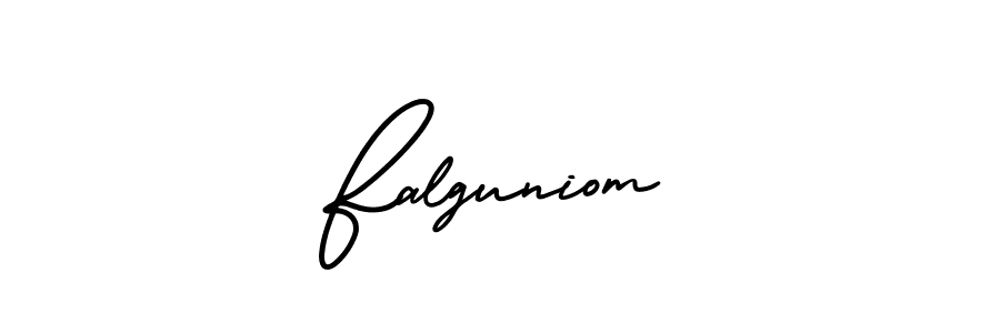 How to make Falguniom name signature. Use AmerikaSignatureDemo-Regular style for creating short signs online. This is the latest handwritten sign. Falguniom signature style 3 images and pictures png