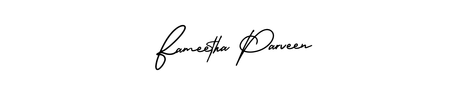 You should practise on your own different ways (AmerikaSignatureDemo-Regular) to write your name (Fameetha Parveen) in signature. don't let someone else do it for you. Fameetha Parveen signature style 3 images and pictures png