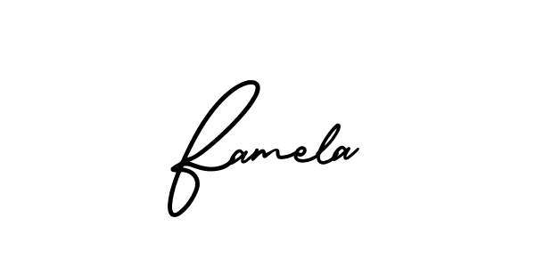 How to make Famela name signature. Use AmerikaSignatureDemo-Regular style for creating short signs online. This is the latest handwritten sign. Famela signature style 3 images and pictures png