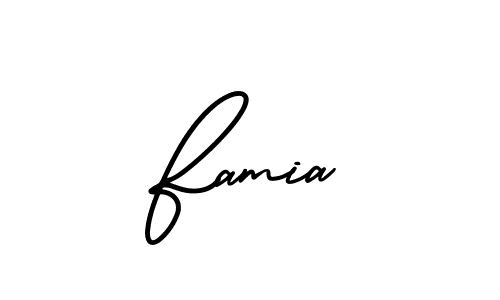 Similarly AmerikaSignatureDemo-Regular is the best handwritten signature design. Signature creator online .You can use it as an online autograph creator for name Famia. Famia signature style 3 images and pictures png