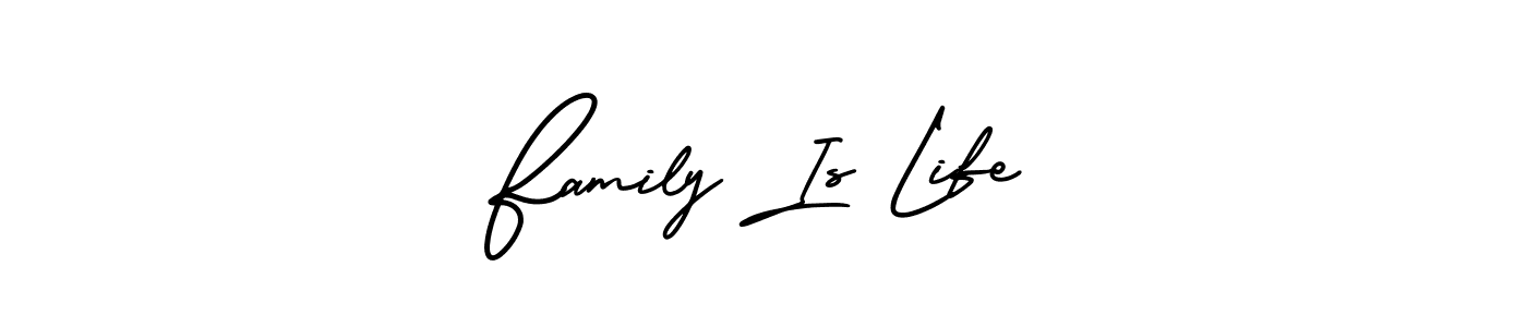 You should practise on your own different ways (AmerikaSignatureDemo-Regular) to write your name (Family Is Life) in signature. don't let someone else do it for you. Family Is Life signature style 3 images and pictures png