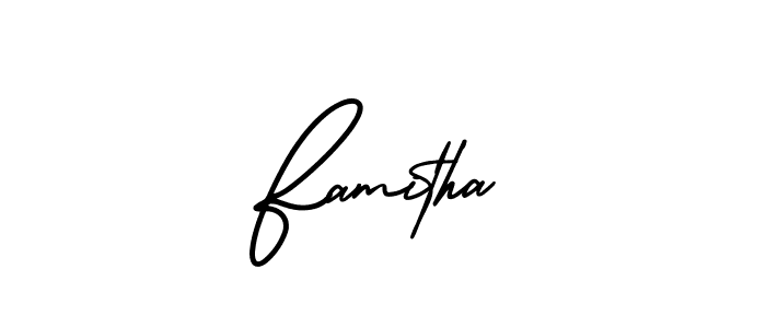 if you are searching for the best signature style for your name Famitha. so please give up your signature search. here we have designed multiple signature styles  using AmerikaSignatureDemo-Regular. Famitha signature style 3 images and pictures png