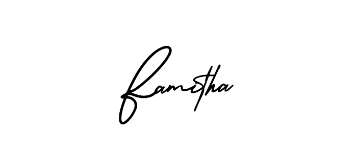 if you are searching for the best signature style for your name Famitha. so please give up your signature search. here we have designed multiple signature styles  using AmerikaSignatureDemo-Regular. Famitha signature style 3 images and pictures png