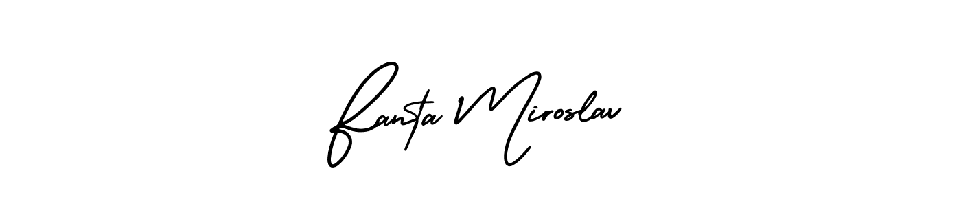You should practise on your own different ways (AmerikaSignatureDemo-Regular) to write your name (Fanta Miroslav) in signature. don't let someone else do it for you. Fanta Miroslav signature style 3 images and pictures png