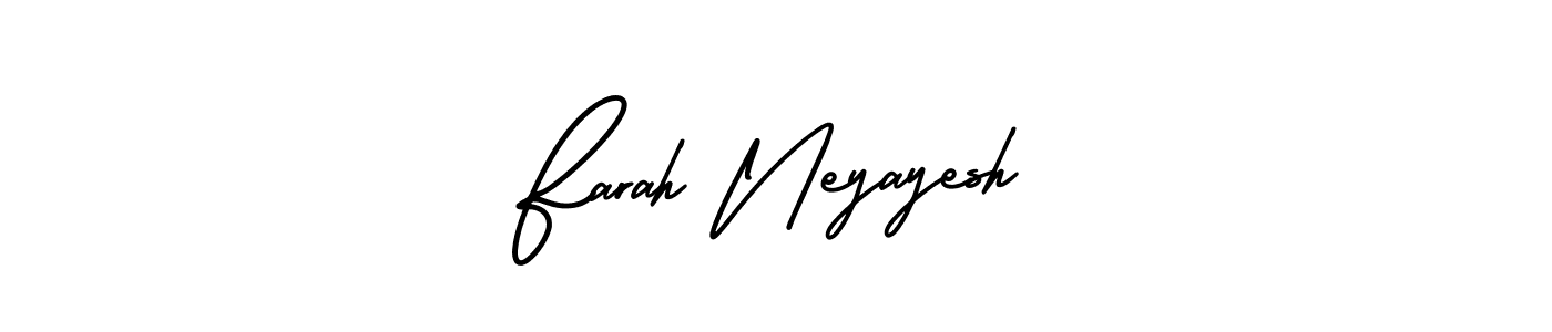 The best way (AmerikaSignatureDemo-Regular) to make a short signature is to pick only two or three words in your name. The name Farah Neyayesh include a total of six letters. For converting this name. Farah Neyayesh signature style 3 images and pictures png