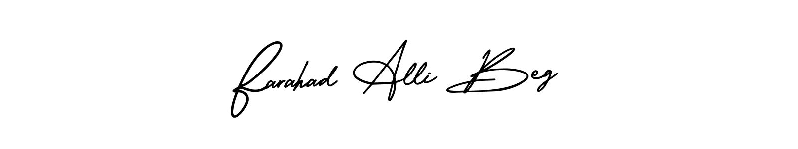 You should practise on your own different ways (AmerikaSignatureDemo-Regular) to write your name (Farahad Alli Beg) in signature. don't let someone else do it for you. Farahad Alli Beg signature style 3 images and pictures png