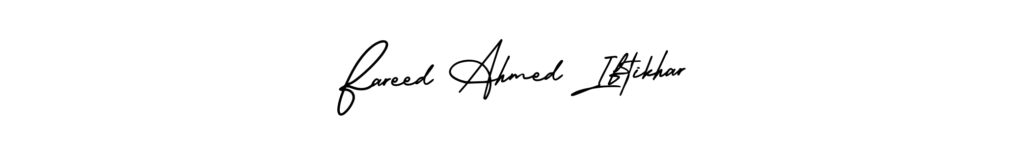 This is the best signature style for the Fareed Ahmed Iftikhar name. Also you like these signature font (AmerikaSignatureDemo-Regular). Mix name signature. Fareed Ahmed Iftikhar signature style 3 images and pictures png