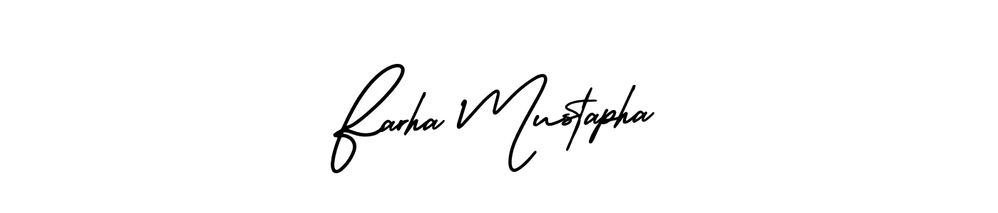 The best way (AmerikaSignatureDemo-Regular) to make a short signature is to pick only two or three words in your name. The name Farha Mustapha include a total of six letters. For converting this name. Farha Mustapha signature style 3 images and pictures png