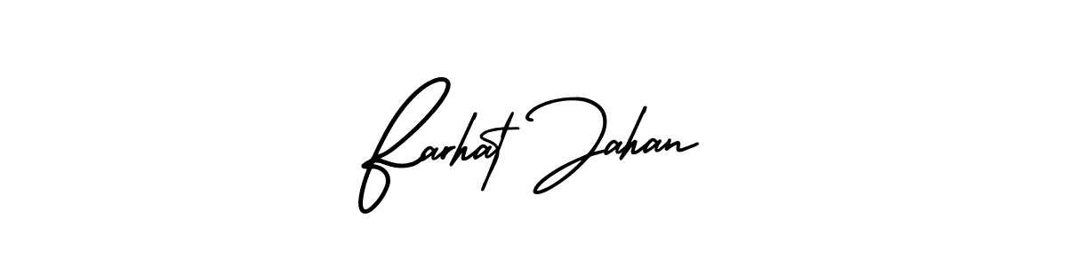 The best way (AmerikaSignatureDemo-Regular) to make a short signature is to pick only two or three words in your name. The name Farhat Jahan include a total of six letters. For converting this name. Farhat Jahan signature style 3 images and pictures png